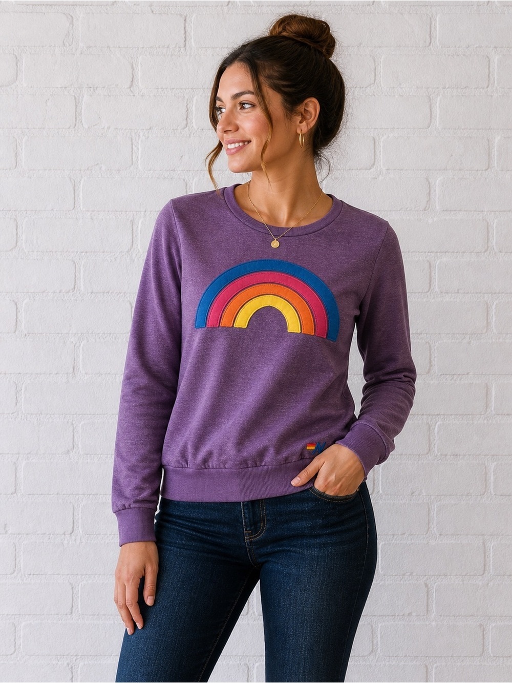 Aviator Nation Purple Sweatshirt with Rainbow Applique